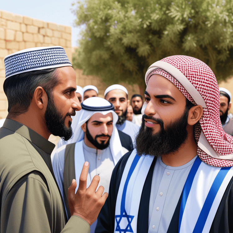 Muslim man talking to Israeli.