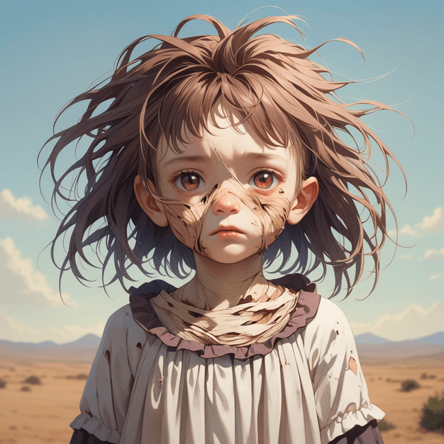 little girl with ugly hair and dried skin anime